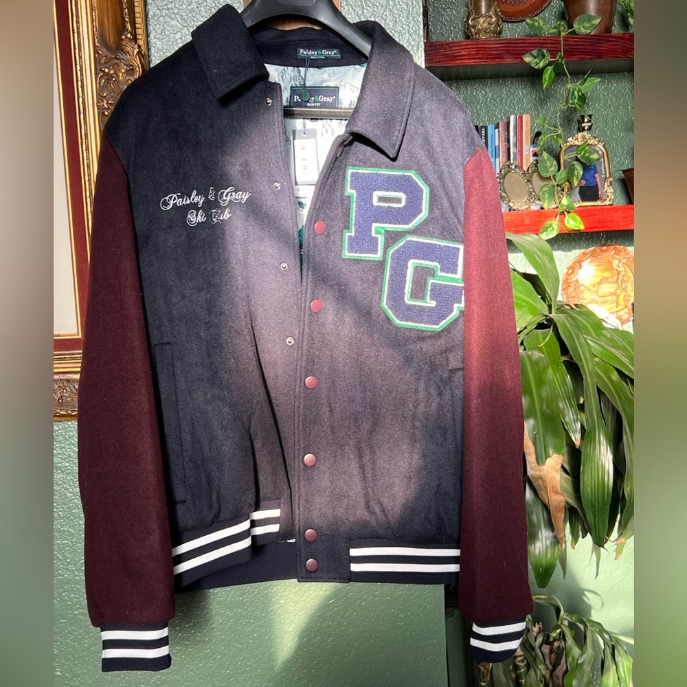 Paisley & Gray Men's Ski Club Down Varsity Jacket - Navy Burgundy